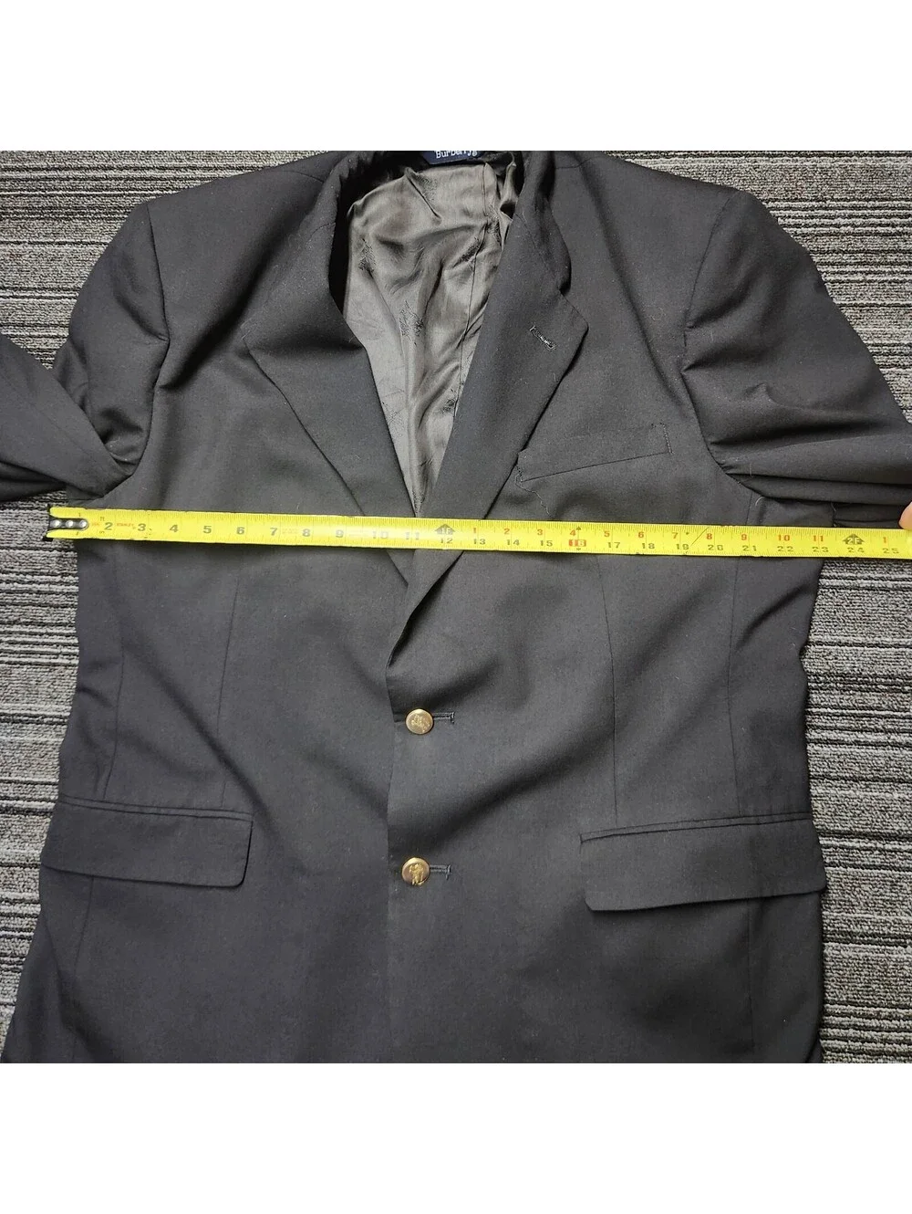 Burberrys Vintage Black Wool Blazer Gold Buttons Mens 48R Made In England Jacket